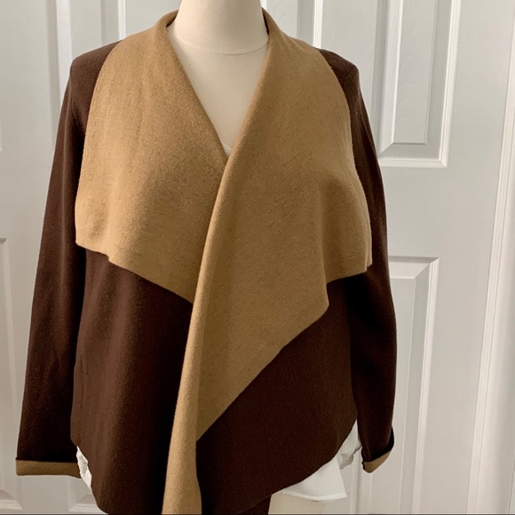 St John Open Shawl Cardigan Brown Tan Sweater - Picture 4 of 9